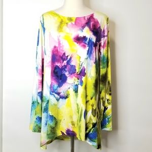 SOFT SURROUNDINGS Floral Scoop Neck Stretchy  Longsleeve Casual Tunic Top, L